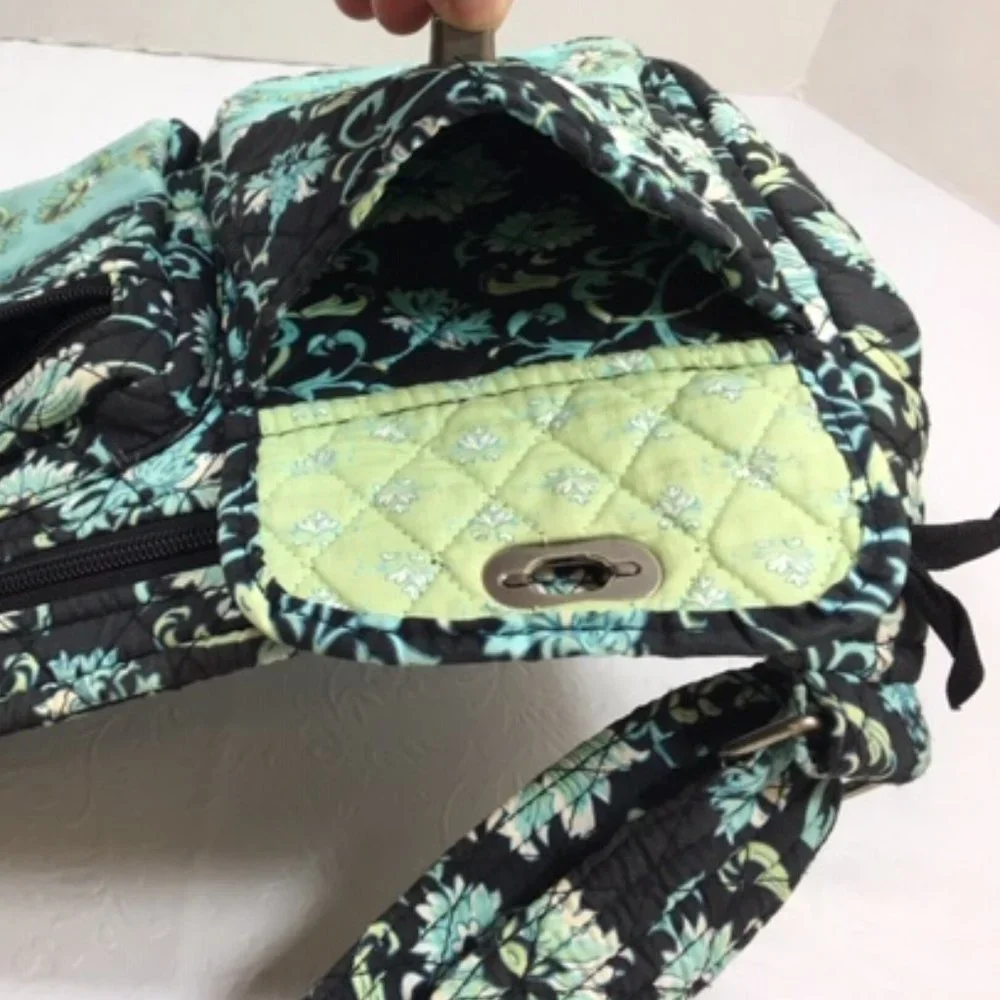 Lemon Hill Quilted Adjustable Cotton Shoulder Bag - Black/Blue/Green Floral
